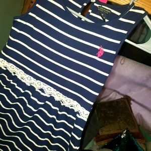 GIRLS SZ 12 POLO NAVY STRIPED DRESS